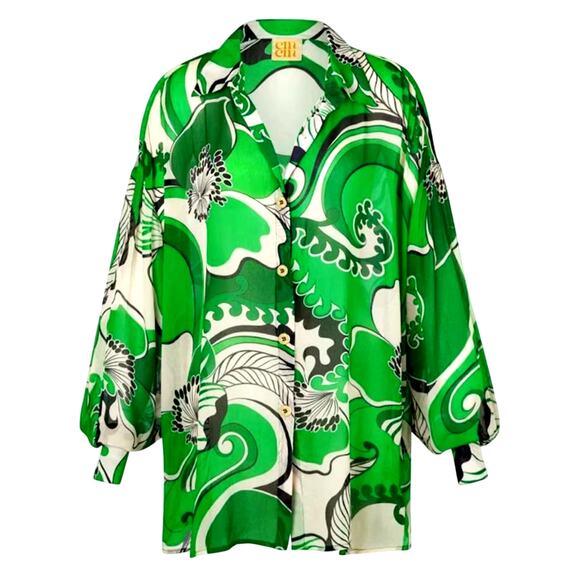 CinCin Long Sleeves Golden Buttons Up Shirt BlouseSize S Oversize 100% Viscose - Picture 1 of 9